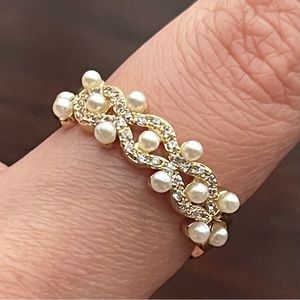 Gold Pearl Crystal Ring